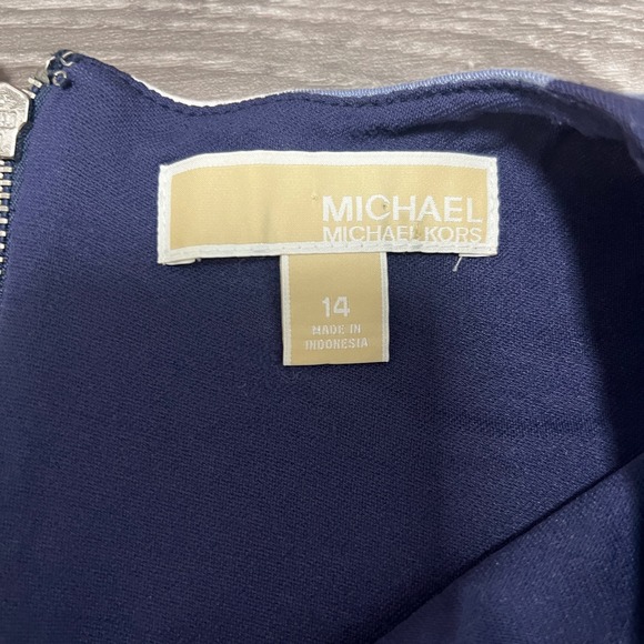 Michael Kors Striped Sheath Dress Sleeveless Career Casual‎ Blue White 14 - Picture 3 of 8